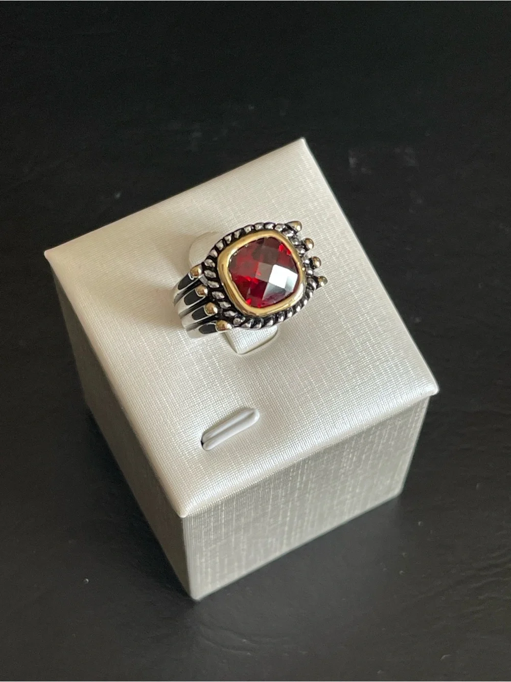 New Two-Tone simulated red garnet Statement Ring